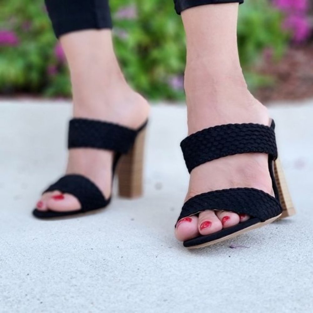 COPY - Braided Double Band Chunky Heeled Mules Sandals